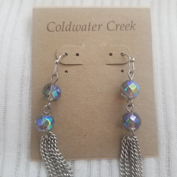 NWT Coldwater Creek Crystalline Fringe Earrings Silver Tone Beads Chains - Picture 2 of 3